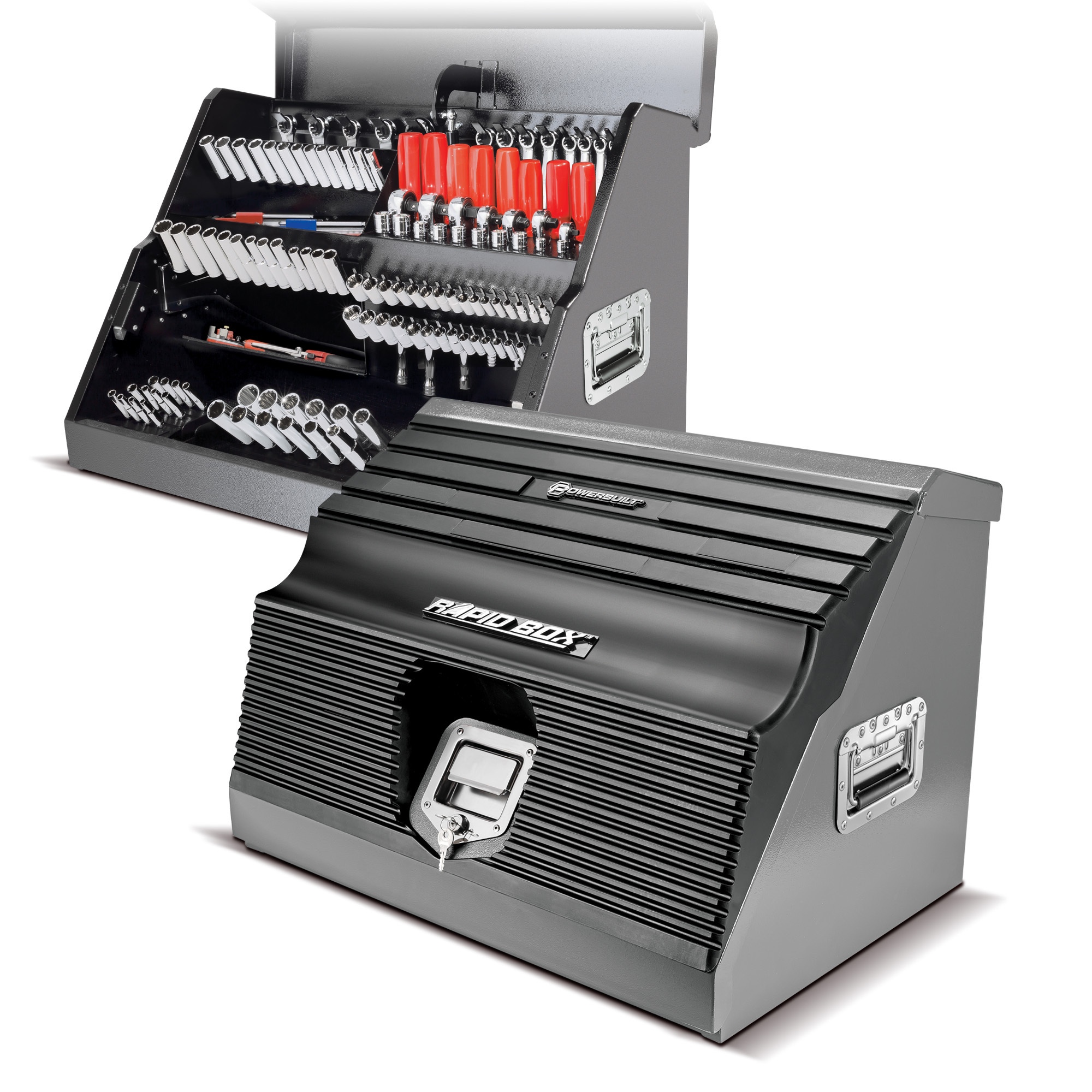 Powerbuilt, 26in. Rapid Box Portable Slant Front Tool Box-Gray, Color Family Gray, Material Steel, Length 27.75 in, Model# 240111